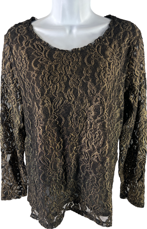 Chico’s Women’s Black & Gold Foil Lace Top - 1/US 8