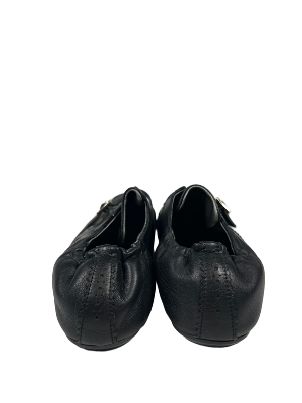 Hogan Women's Black Leather Square Toe Buckle Strap Flat Shoes - 38/US 7 image 4