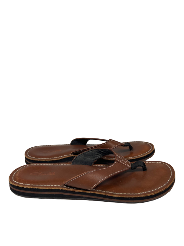 Clarks Women's Brown Leather Roxanna Toe-Post Flip-Flop Sandals - 10