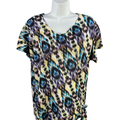 Chico's Women's Multicolor Embellished V Neck Short Sleeve Shirt - 2/US L