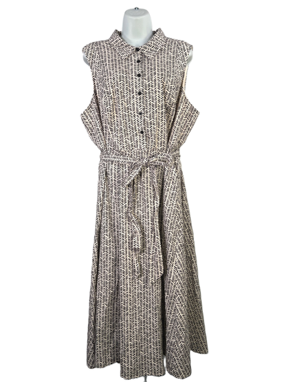 Torrid Women's Black/Beige Poplin Button Up Sleeveless Midi Dress - 2 Plus