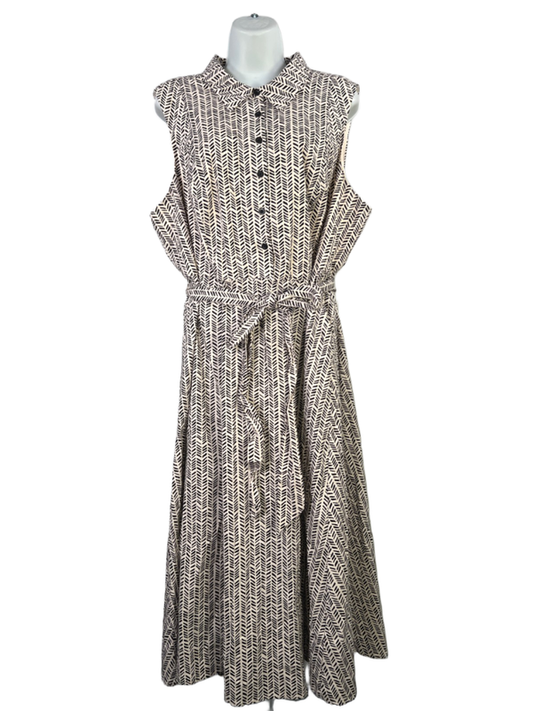 Torrid Women's Black/Beige Poplin Button Up Sleeveless Midi Dress - 2 Plus