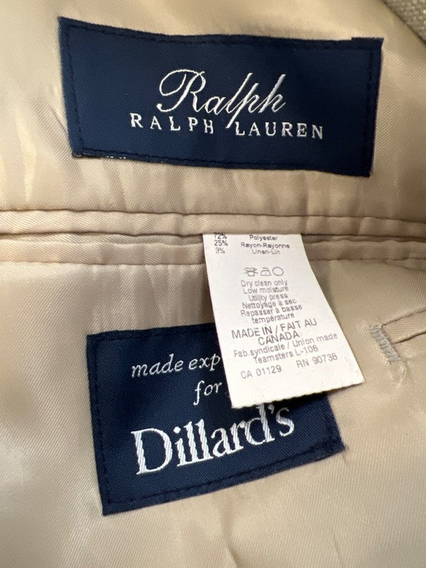Ralph Lauren Men's Tan/Taupe Linen Blend Long Sleeve Button Up Blazer - 46 Long image 3