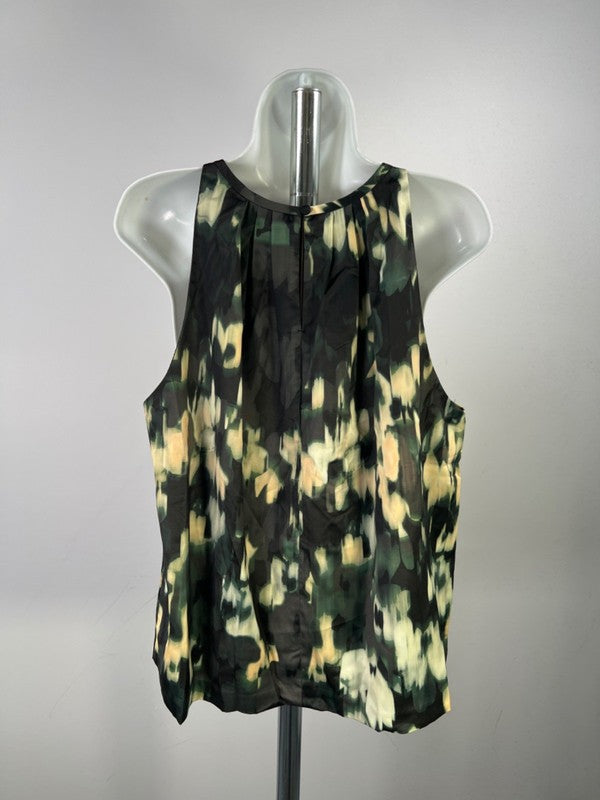 Banana Republic Women's Black/Green Shirred Neck Sleeveless Blouse - L image 2