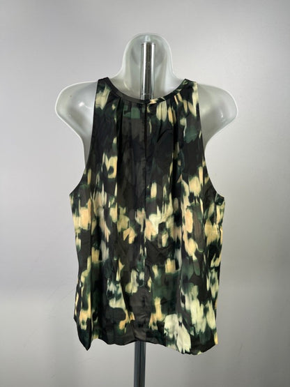 Banana Republic Women's Black/Green Shirred Neck Sleeveless Blouse - L image 2