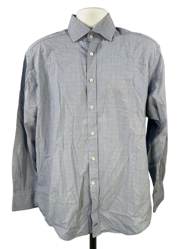 Johnston & Murphy Men's Blue Tailored Fit Long Sleeve Button Up Shirt - L