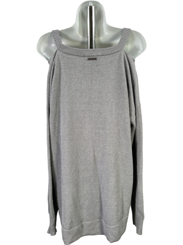 Michael Kors Women’s Gray Metallic Long Sleeve Cold Shoulder Sweater - XL image 3
