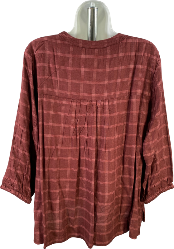 Wrangler Women’s Brown Plaid 3/4 Sleeve Pullover Shirt - L image 2