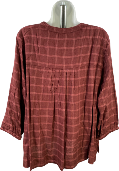 Wrangler Women’s Brown Plaid 3/4 Sleeve Pullover Shirt - L image 2