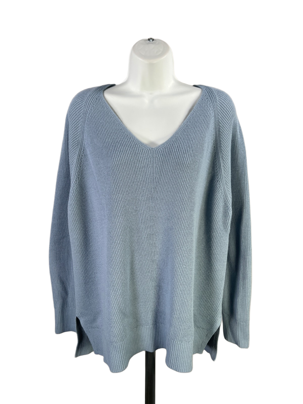 Athleta Women's Blue Wool Blend Hanover Refined V Neck Long Sleeve Sweater - XL