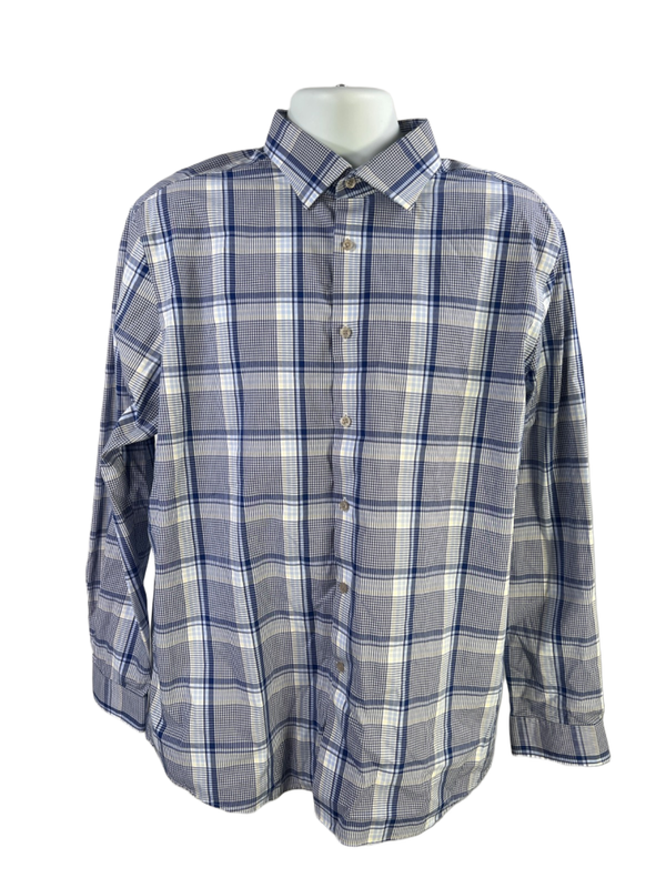 Michael Kors Men's Blue Plaid Airsoft Long Sleeve Button Up Shirt - XL