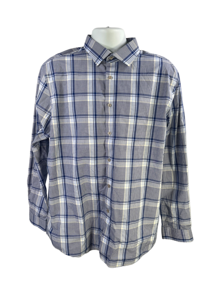 Michael Kors Men's Blue Plaid Airsoft Long Sleeve Button Up Shirt - XL