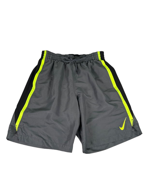 Nike Men's Gray/Green Core Contend Lined Swim Trunks - S