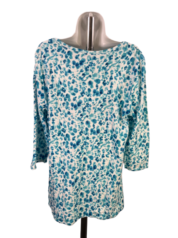 Chico's Women's Blue/White Tie-Dye Scoop Neck Layered 3/4 Sleeve Shirt - 2/US L image 2