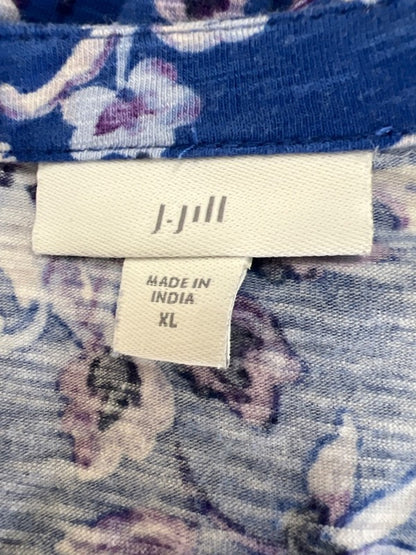 J.Jill Women's Blue Floral 3/4 Sleeve V-Neck Blouse - XL image 3
