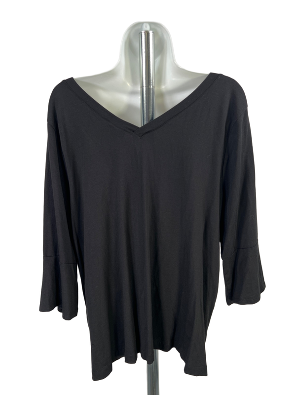 J Jill Women's Black Basic V Neck Elbow Sleeve Shirt - L image 2