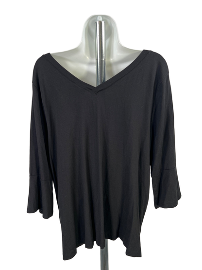 J Jill Women's Black Basic V Neck Elbow Sleeve Shirt - L image 2