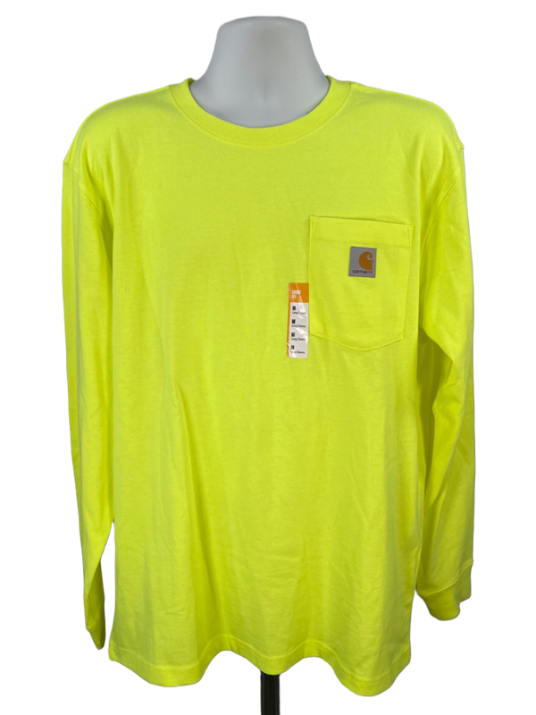 Carhartt Men's Bright Green Loose Heayweight Pocket Front Long Sleeve Shirt - M