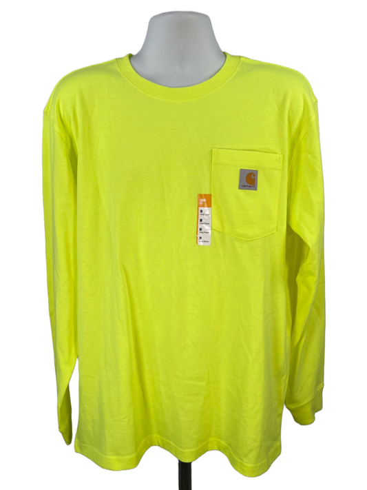 Carhartt Men's Bright Green Loose Heayweight Pocket Front Long Sleeve Shirt - M