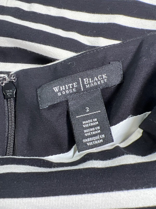 White House Black Market Womens Black/White Striped Zip Close Straight Skirt - 2 image 3