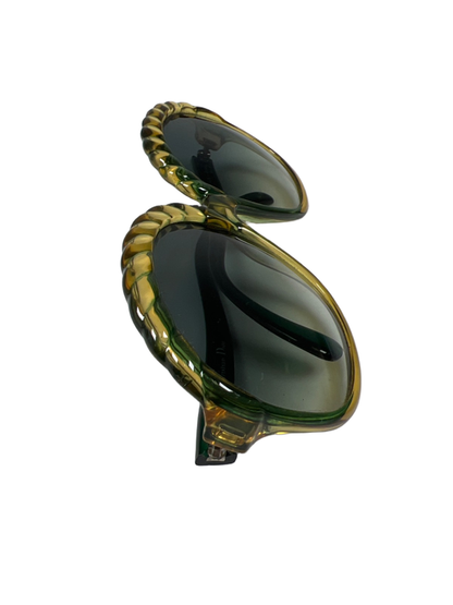 Christian Dior Women's Green/Yellow Two Tone Scalloped Vintage Sunglasses image 3