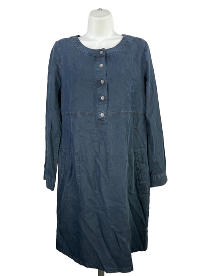 J Jill Women's Navy Blue Quarter Button Long Sleeve Mini Dress - S