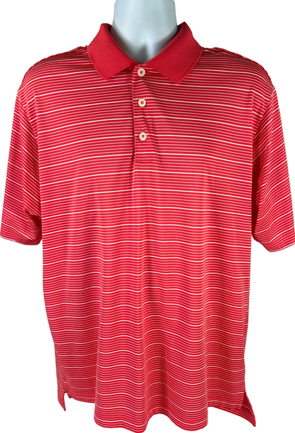 Adidas Men’s Red Striped Short Sleeve Athletic Climalite Golf Polo - L