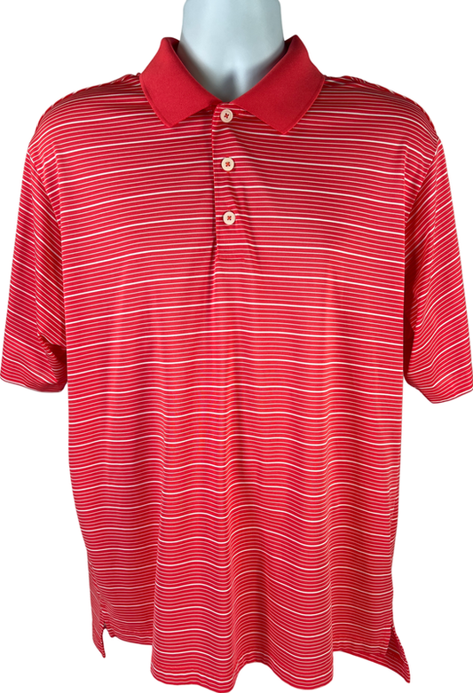 Adidas Men’s Red Striped Short Sleeve Athletic Climalite Golf Polo - L