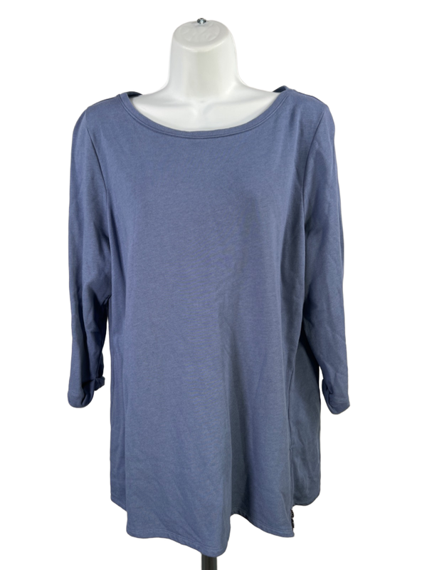 J Jill Women's Blue Zipper Detail Fold 3/4 Sleeve Shirt - L