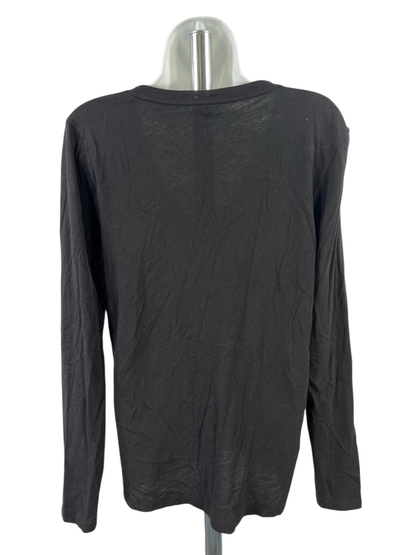 J.Crew Women's Black Slub Cotton V-Neck Shirt - M image 2