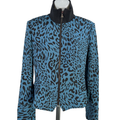 Anne Klein Women's Blue/Black Animal Print Full Zip Peplum Jacket - 4