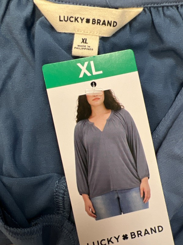 Lucky Brand Women's Blue Long Sleeve V-Neck Blouse - XL image 3
