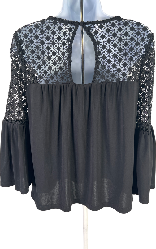 White House Black Market Women’s Black Bell Sleeve Lace Top Blouse - XS image 2