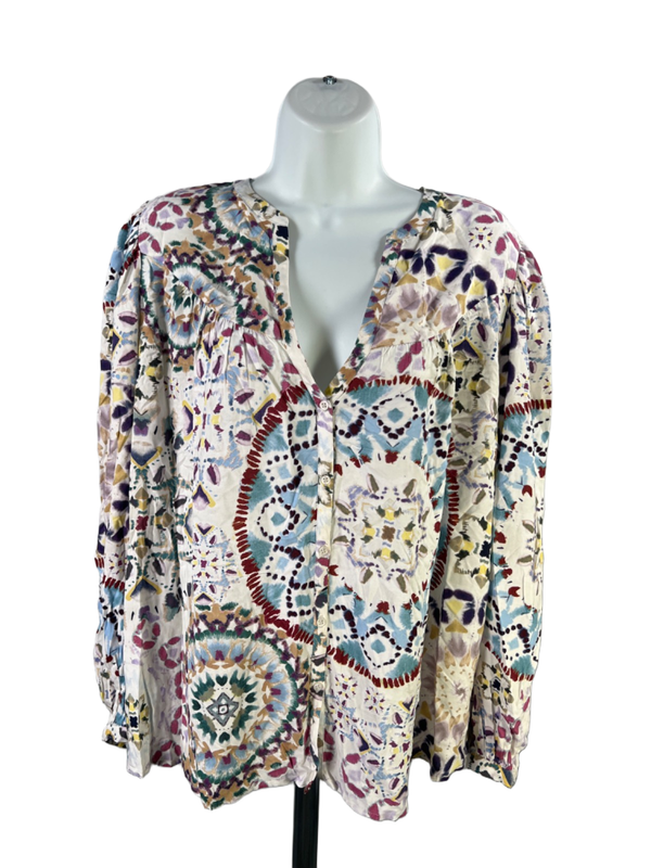 Ba&sh Women's White/Multicolor Button Up Long Sleeve Blouse - L