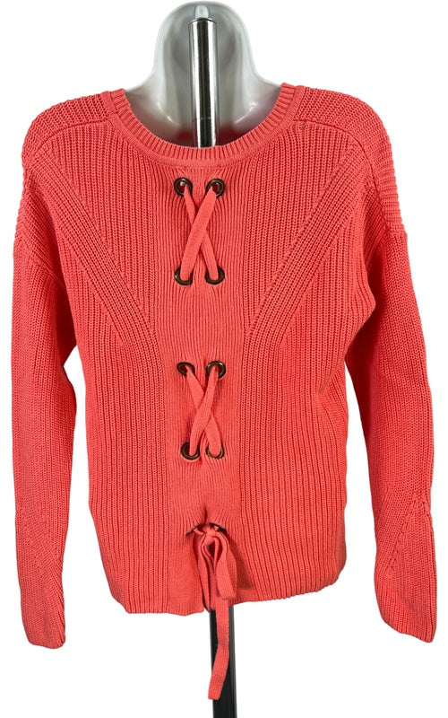 Lucky Brand Women’s Bright Pink Lace Up Back Long Sleeve Knit Sweater - S image 2
