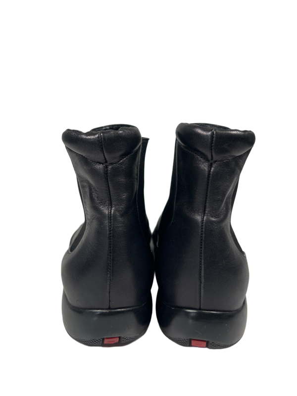 Prada Women's Black Leather Side Panel Pull On Chelsea Boots - 38/US 8 image 4