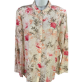 J Jill Women's Beige Floral Sheer Long Sleeve Button Up Shirt - M Petite