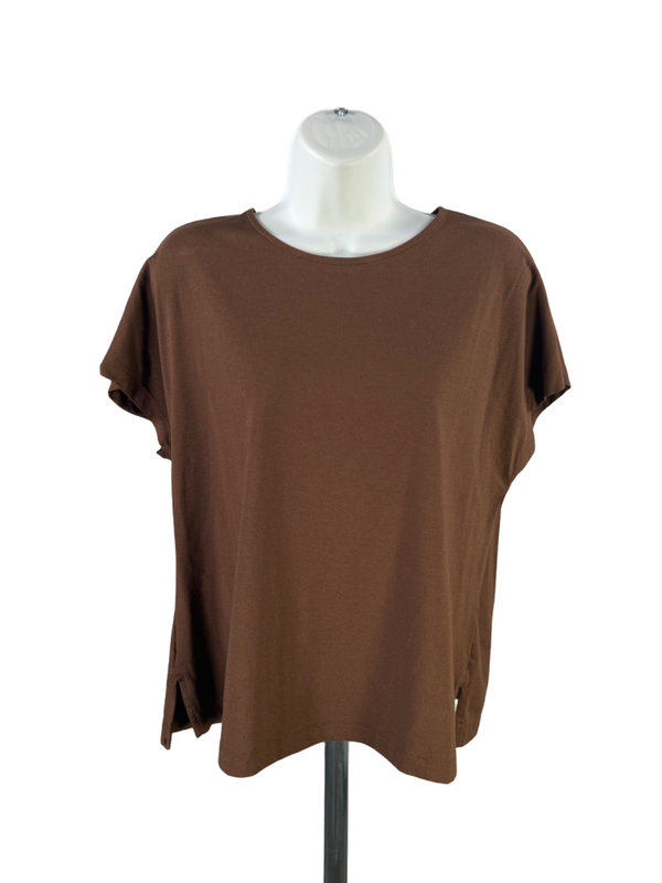 J Jill Women's Brown Relaxed Short Sleeve Tee Shirt - M Petite