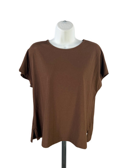 J Jill Women's Brown Relaxed Short Sleeve Tee Shirt - M Petite