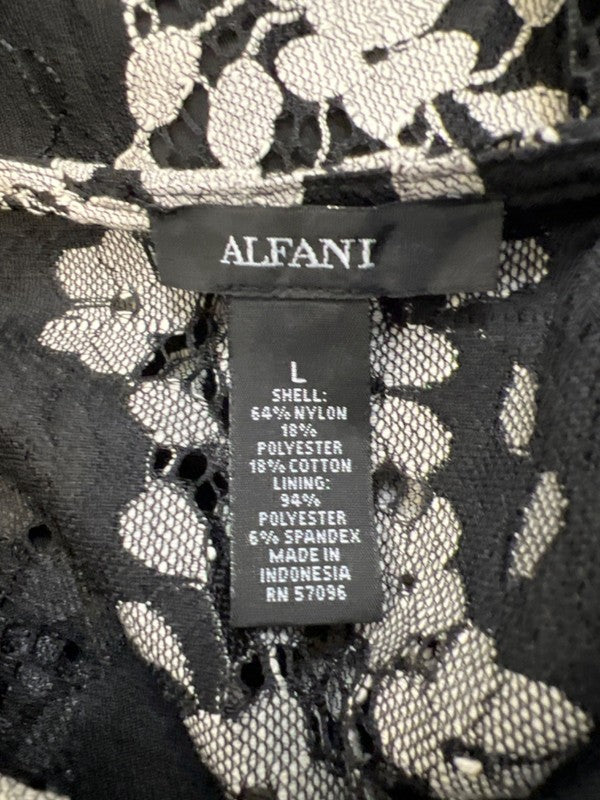 Alfani Women's Black/Gray Floral Lace Lined Short Bell Sleeve Blouse - L image 3
