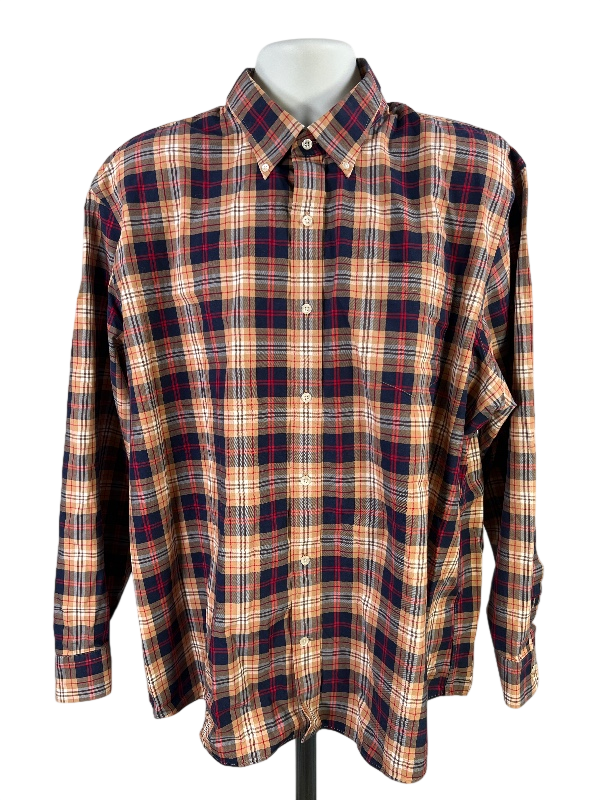 Lands End Men's Blue/Brown Plaid No Iron Twill Button Up Shirt - XXL