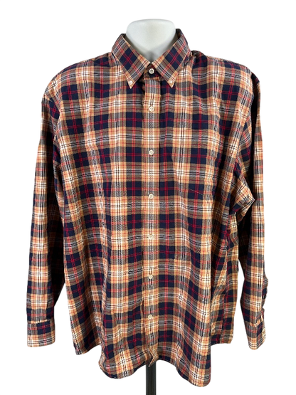Lands End Men's Blue/Brown Plaid No Iron Twill Button Up Shirt - XXL