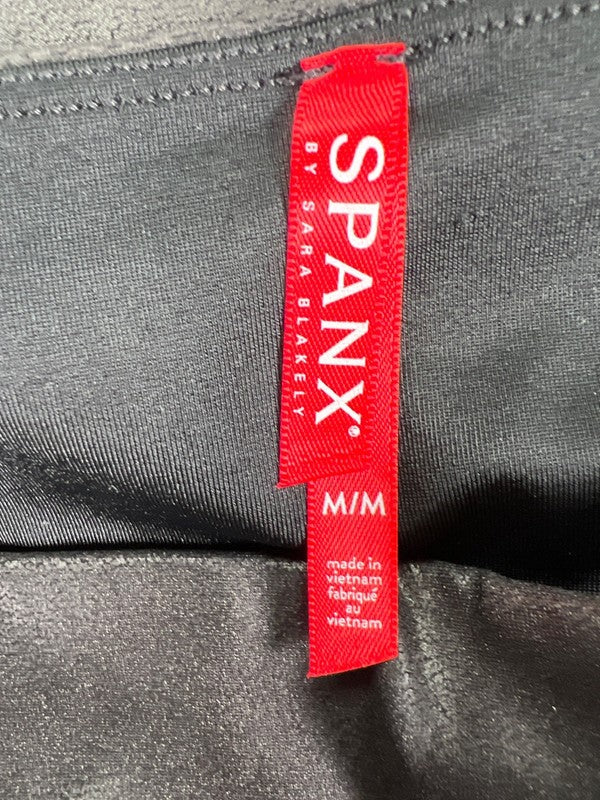 Spanx Women's Black Metallic Faux Leather 7/8 Track Stripe Leggings - M image 3