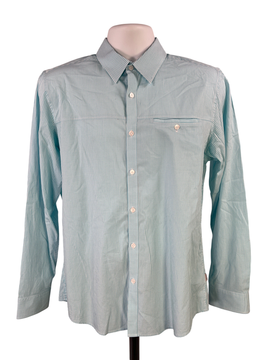 Calvin Klein Men's Blue Checkered Slim Fit Button Up Shirt - M