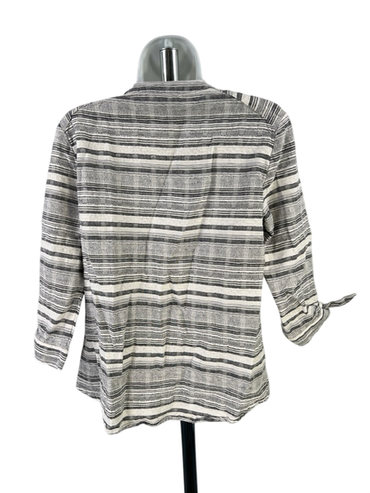 Anne Klein Women's Gray/White 3/4 Tie Sleeve Textured Blouse - S image 2