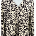 Sanctuary Women’s White/Brown Animal Print V-Neck Long Sleeve Blouse - L
