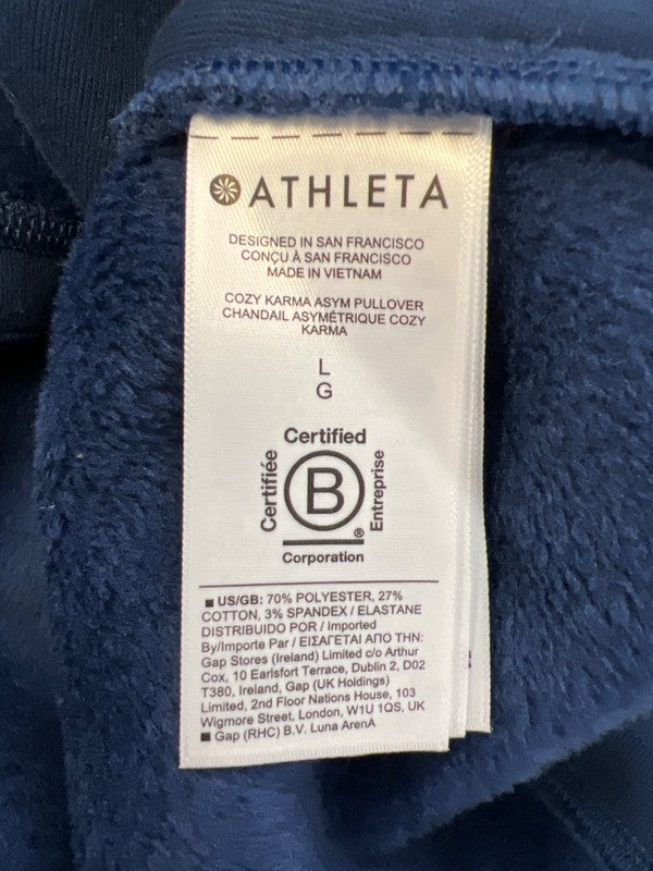 Athleta Women's Blue Cozy Karma Asym Hi-Low Long Sleeve Pullover Sweatshirt - L image 4