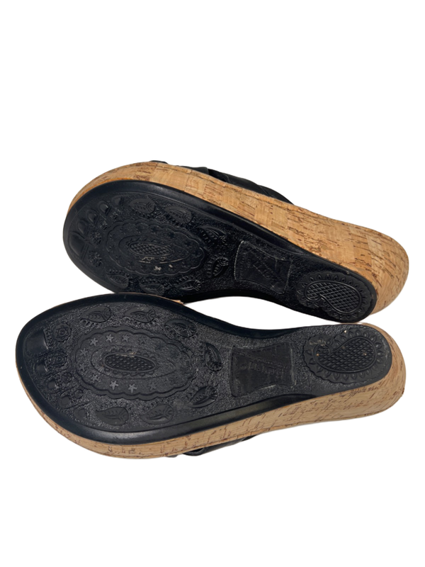 Born Women's Black Turbie Leather Cork Strappy Slide On Wedge Sandals - 7.5 image 8