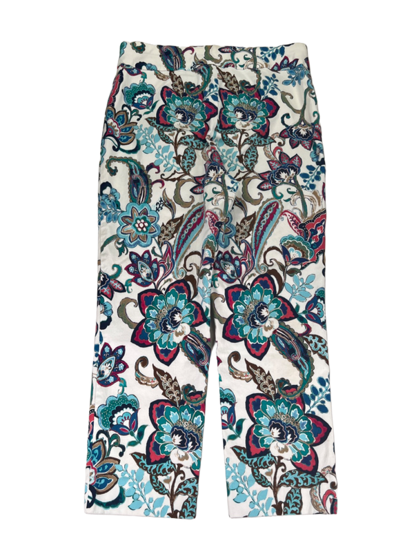 Chico's Women's Blue/White Floral So Slimming Pull On Cropped Pants - 1.5/US 10 image 2