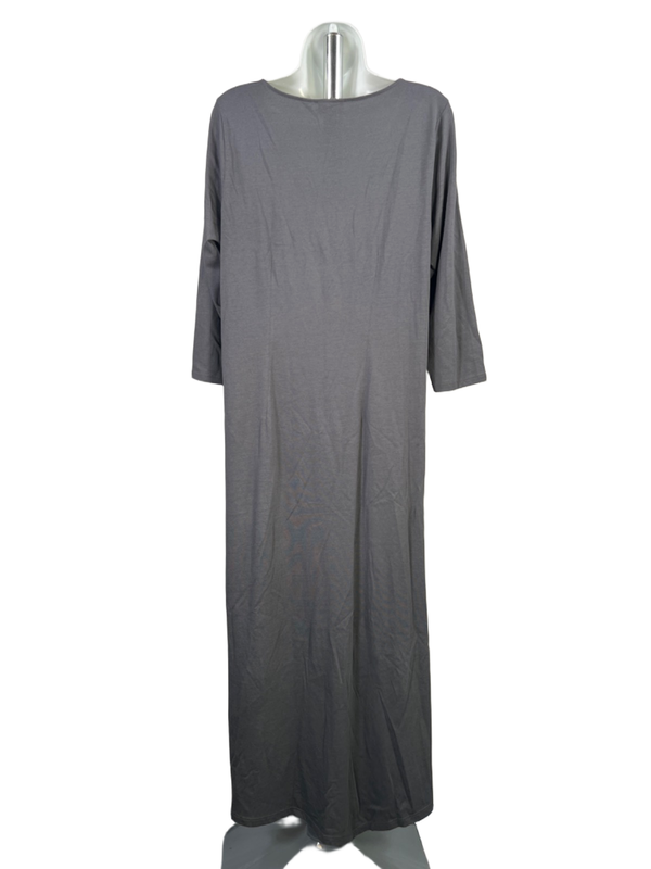 Pure J Jill Women's Dark Gray V Neck Front Slit 3/4 Sleeve Maxi Dress - M image 2